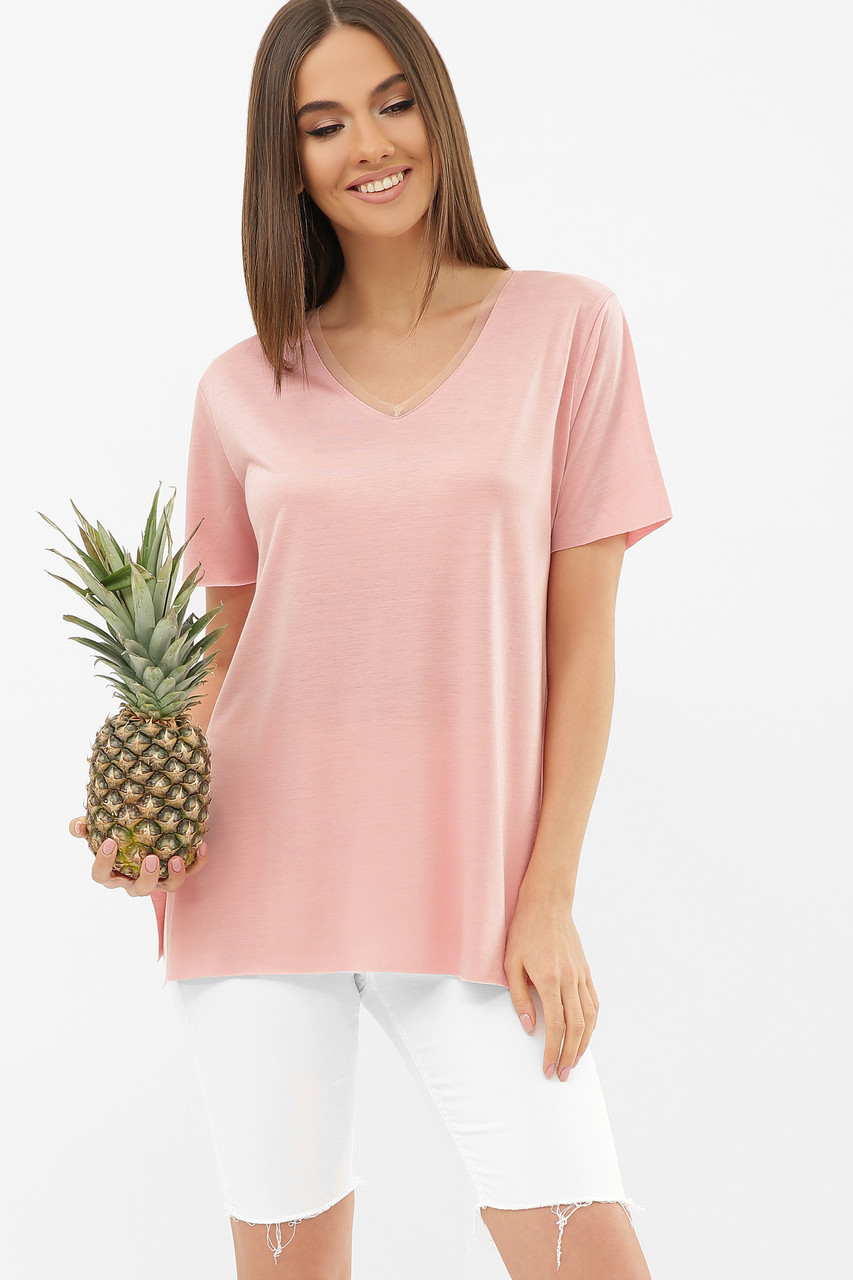 Жіноча футболка вільного крою з V-подібним вирізом, фото 1