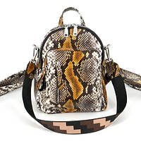 Стильний невеликий рюкзак із натуральної шкіри зі зміїним принтом із широким ременем