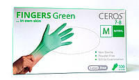 Перчатки нитриловые неопудренные Ceros green, мятные р-р M (100шт/уп)