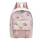 Рюкзак для дівчинки підлітка рожевий із бежем водовідштовхувальний зі значками Rassonet, фото 3