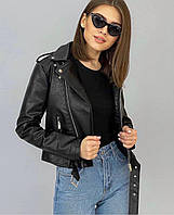 Стильная Женская Куртка косуха Ткань: экокожа Цвет: черный Размер: С M Л ( 42 44 46 )