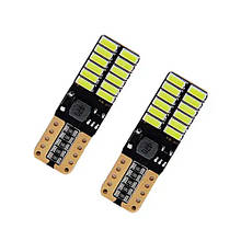 LED T10 W5W лампа в автомобіль 2 шт., 24 SMD 4014, з обманкою Canbus, білий