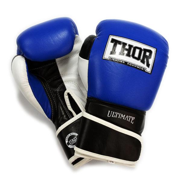 Рукавички боксерські поліуретанові 16oz (454 г) THOR ULTIMATE синьо-чорно-білі для будинку і спортзалу