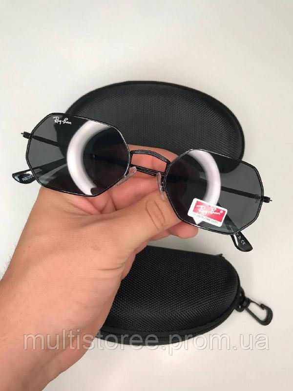 ТРЕНД 2022 Брендові сонцезадитні окуляри Ray Ban Octagonal Восьмикутник Восьмигранник Золота оправа Чорна лінза