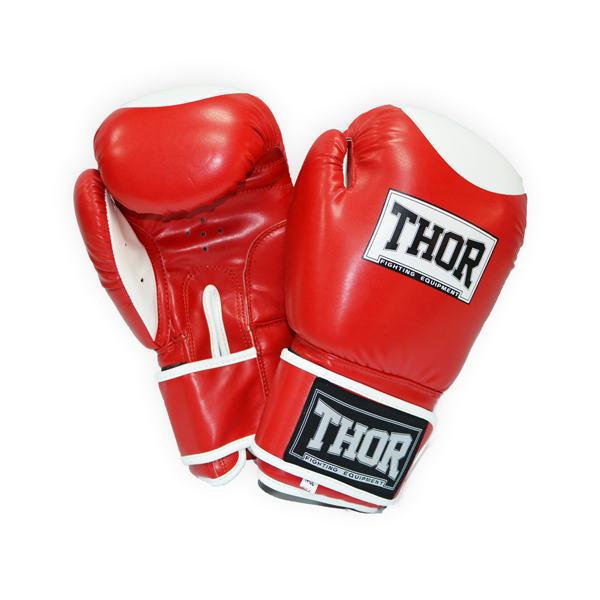 Рукавички боксерські 16 унцій (454 г) шкіряні THOR COMPETITION 16oz червоно-білі на липучці
