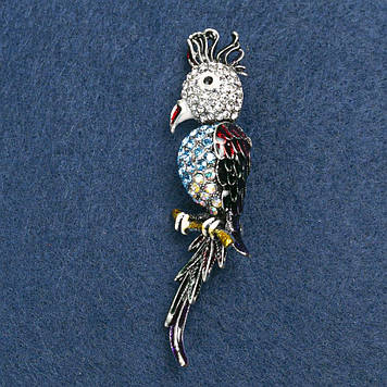 Знижка! Брошка "Папуга Какаду" 7х1,5 см сірий метал