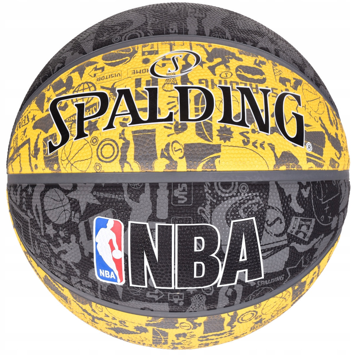 М'яч баскетбольний гумовий Spalding NBA Graffiti Outdoor Grey/Yellow Size 7 для вулиці та спортзалу