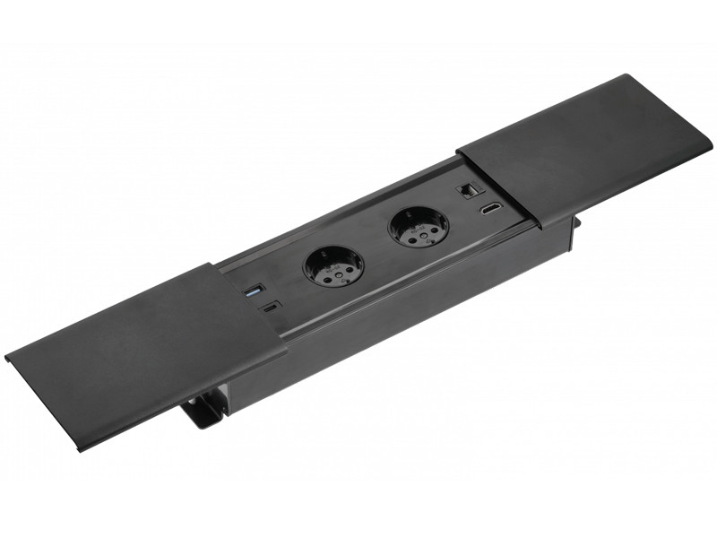 Розеточный блок врезной GTV PRESTINO 2 розетки Schuko USB А+С RJ45 HDMI кабель 1.5 м Черный - фото 1 - id-p1660794094