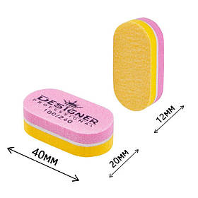 Жовто-рожевий овальний міні-баф полірувальник 180/240 грит Дизайнер (40мм*20мм*12 мм)