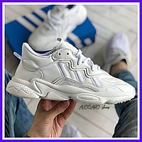 Кроссовки мужские и женские Adidas Ozweego white / Адидас Озвиго белые рефлективные