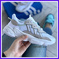 Кроссовки мужские и женские Adidas Ozweego white gray / Адидас Озвиго белые серые