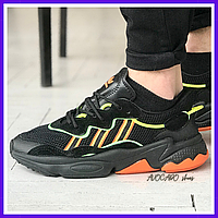 Кроссовки мужские и женские Adidas Ozweego black orange / Адидас Озвиго черные с оранжевым