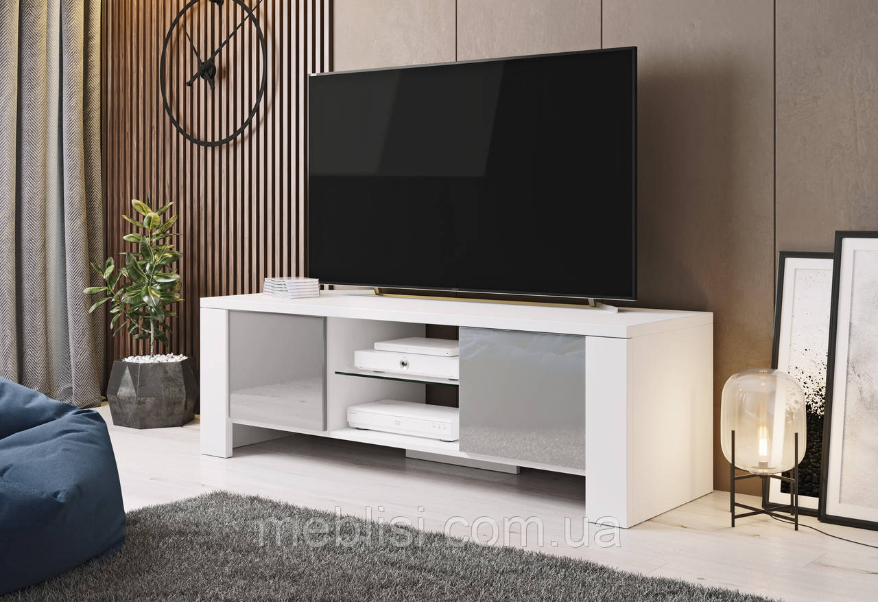 Біла ТВ тумба WEST 130 (білий мат/сірий глянець) (CAMA)