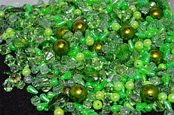 AB102-Mix-Green Crystal. Мікс акрилових намистин та кристалів (10 грам )