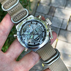 Годинник наручний AMST 3003C SIlver-Nato Khaki