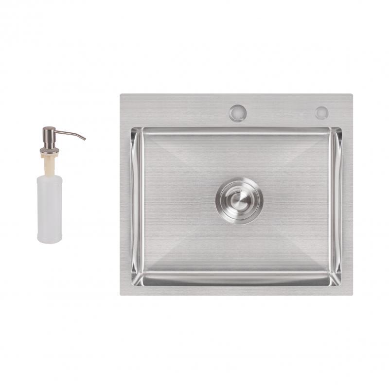 Мийка для кухні інтегрована Lidz Handmade H5045 (LDH5045BRU35383) Brushed Steel 3,0/1,0 мм, фото 1