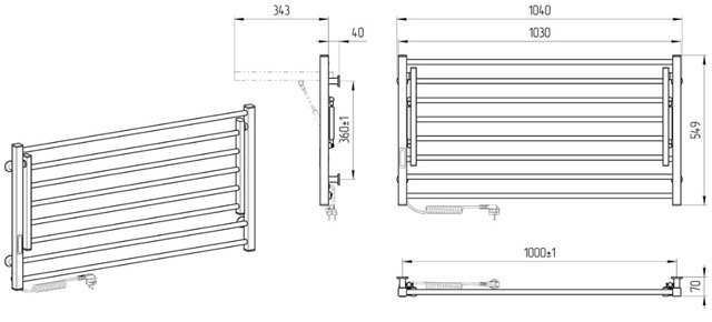 Габаритні розміри Laris Зебра Астор ЧФ8 1000 х 500 Е підключення зліва R3