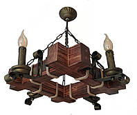 Люстра дерев'яна квадрат на ланцюгу (4 свічки) в альтанку, сауну, будинок - кування під старовину