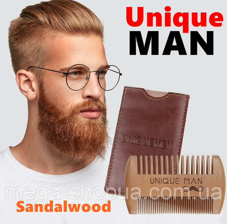 Кишеньковий дерев'яний гребінець для бороди, вусів та волосся чоловічий з чохлом Sandalwood U-Man105