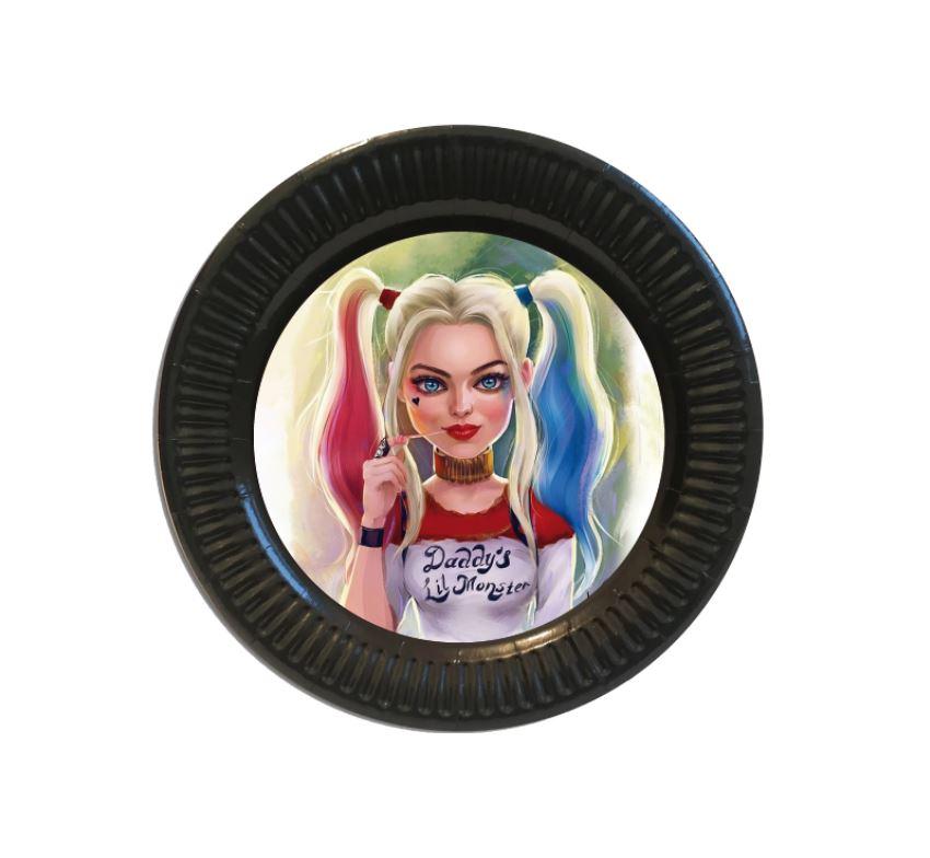 Тарілки "Харлі Квін" паперові чорні 18см (поштучно) малотиражні тарілочки -