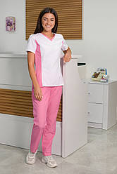 Жіночий медичний костюм "Аріша" біло-рожевий