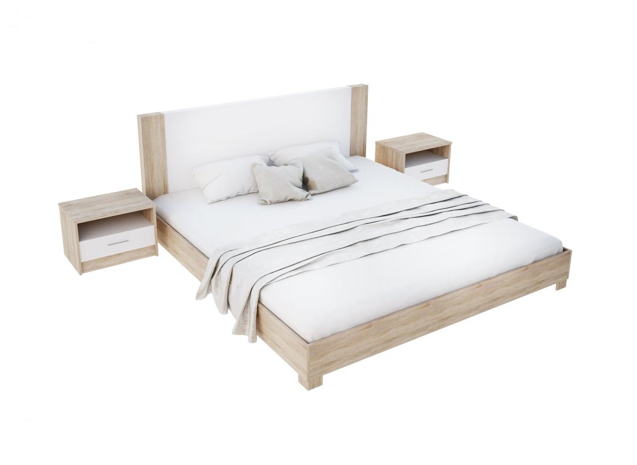 Ліжко Меблі Сервіс Маркос з приліжковими тумбочками + ортопедичний вклад Дуб сонома/Білий (434853), фото 1