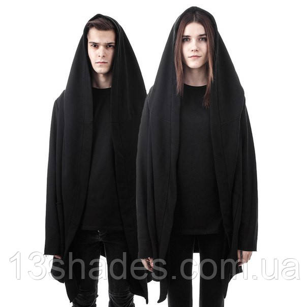 Мантія з капюшоном чорна унісекс двонитка, фото 1