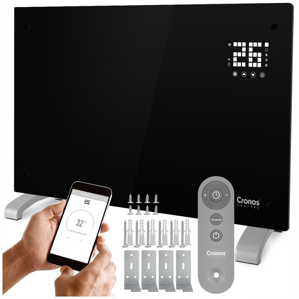 Конвекторний обігрівач 2в1 Cronos Heaters 2000W Wi-Fi Black, настінний і підлоговий, з терморегулятором, фото 1