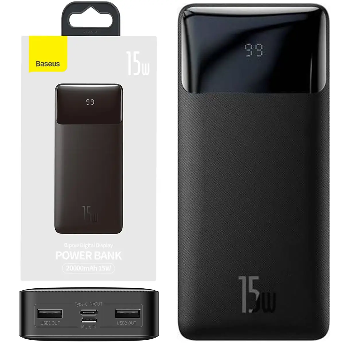 Power Bank Baseus Bipow Digital Display 20000mAh 15W 3A 2USB+Type-C