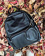 Шкіряний рюкзак в комплекті круглий гаманець на блискавці С101-КТ-2803 Чорний, фото 3