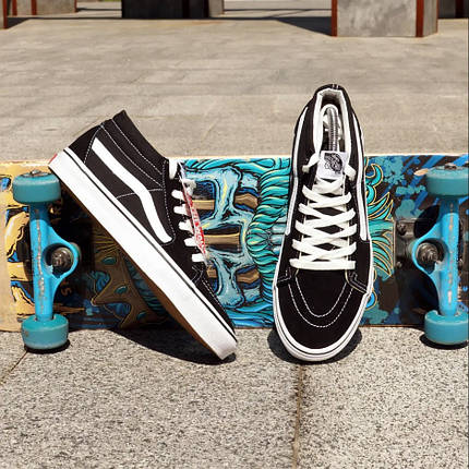 Чоловічі кеди кросівки чорні Vans з білою підошвою, фото 1