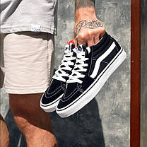 Чоловічі кеди кросівки чорні Vans з білою підошвою, фото 4