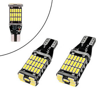 LED T15 W16W лампа в автомобіль 2шт, 45 SMD 4014, з обманкою Canbus, білий