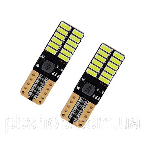 LED T10 W5W лампа в автомобіль 2шт, 24 SMD 4014, з обманкою Canbus, білий