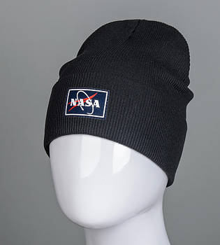 Шапка Рубчик з відворотом NASA (20216), Чорний