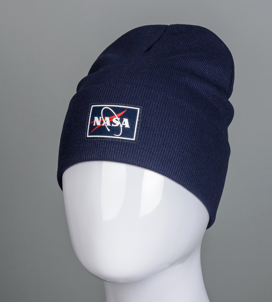 Шапка Рубчик з відворотом NASA (20216), Т. Синій
