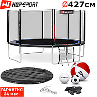 Батуты детские и для взрослых Hop-Sport 427 см. Зеленый с внешней сеткой - 4 ножки / + подарунки