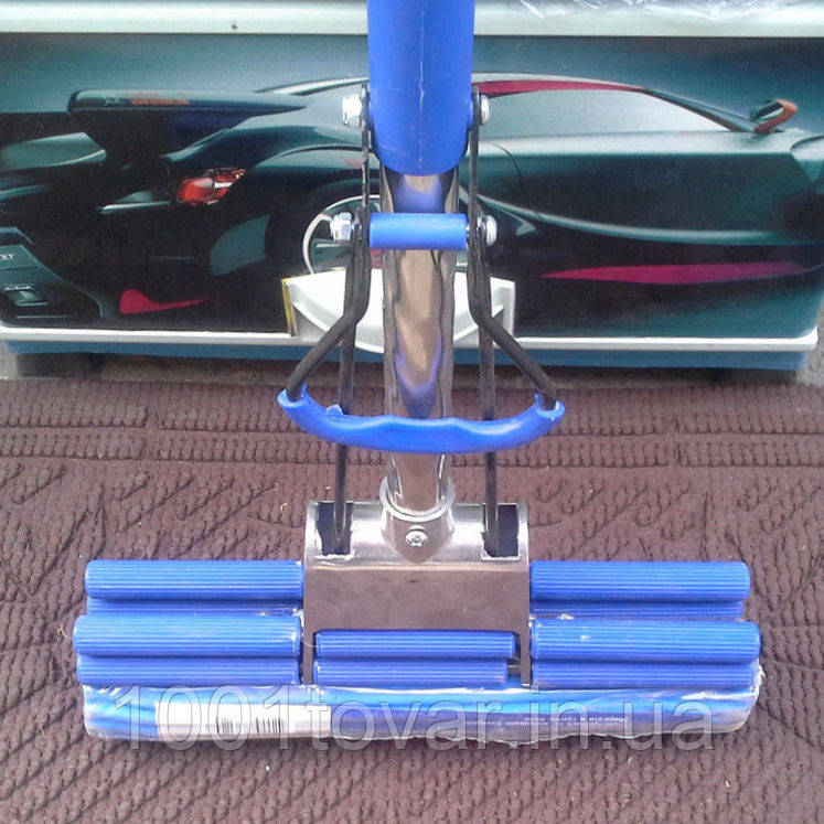 Швабра силіконова телескоп з механічним віджиманням "Кит" і ручкою косичка, фото 1