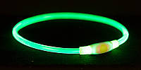 Мигающее кольцо для собак USB, S M: 40 см/ф 8 мм, пластик, зеленый