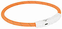 Мигающее кольцо для собак USB, XS S: 35 см/ф 7 мм, нейлон, оранжевый