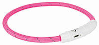 Мигающее кольцо для собак USB, XS S: 35 см/ф 7 мм, нейлон, розовый