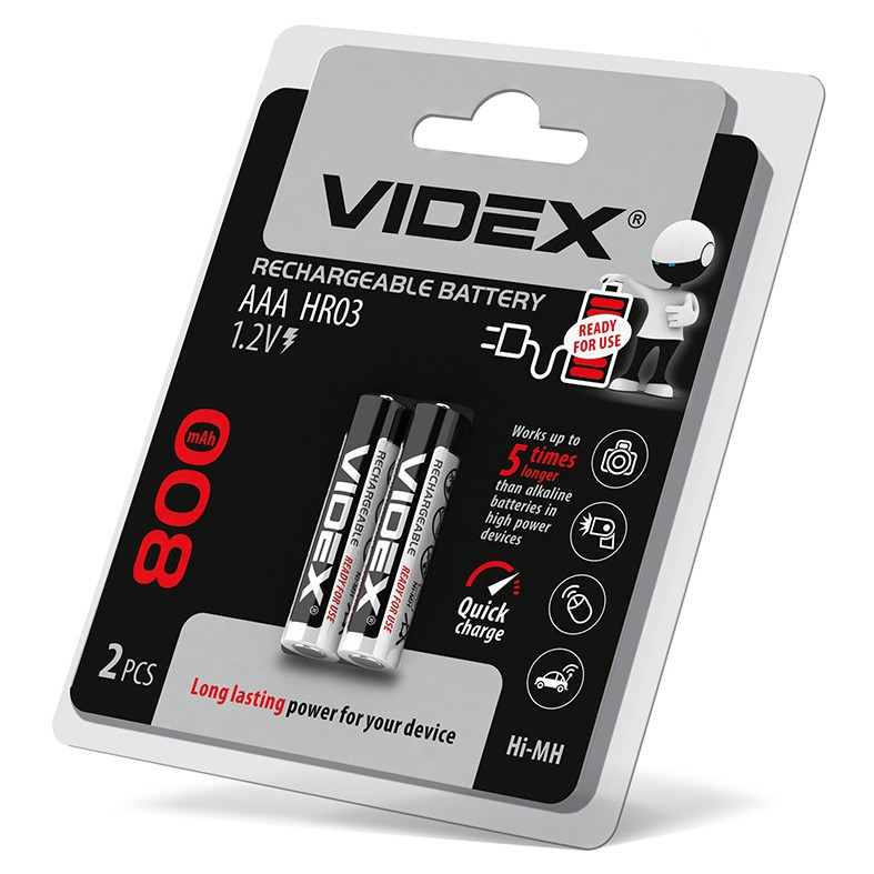 Аккумулятор Videx HR03 800mAh, 1.2V HR03/800/2DB