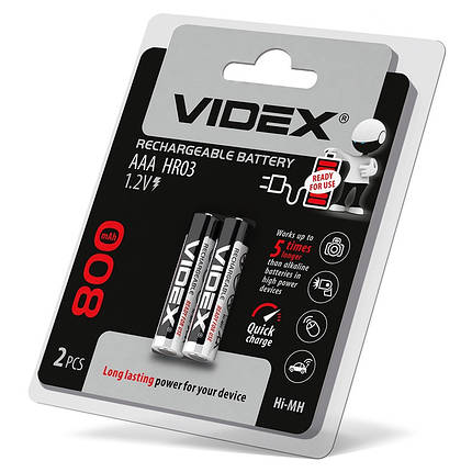 Аккумулятор Videx HR03 800mAh, 1.2V HR03/800/2DB, фото 2