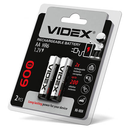 Акумулятор Videx HR6 600mAh 1.2V double blister/ блістер 2шт. HR6/600/2DB, фото 2