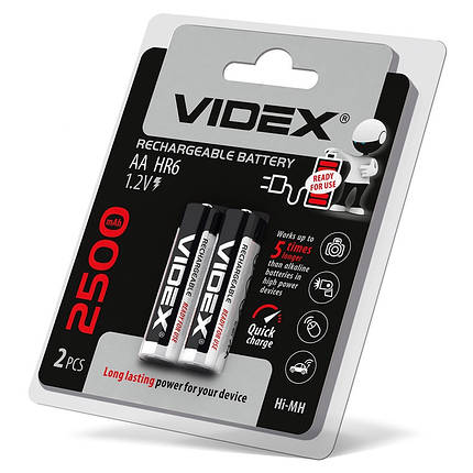 Акумулятор Videx HR6 2500mAh 1.2V double blister/ блістер 2шт. HR6/2500/2DB, фото 2