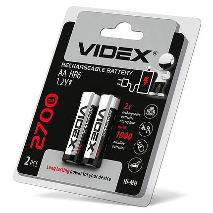 Акумулятор Videx HR6 2700mAh 1.2V double blister/ блістер 2шт. HR6/2700/2DB, фото 2