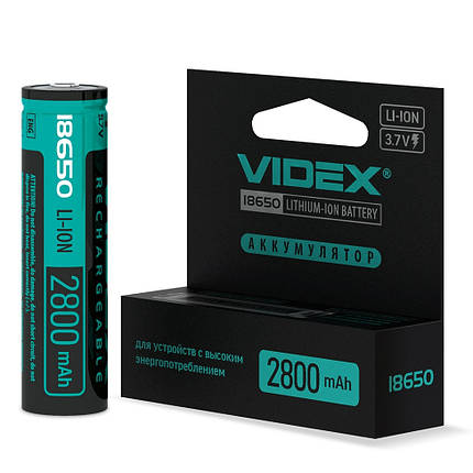 Акумулятор Videx Li-Ion 18650-P (ЗАХИСТ) 2800mAh color box/1pc 20/160 18650-P/2800/1CB, фото 2