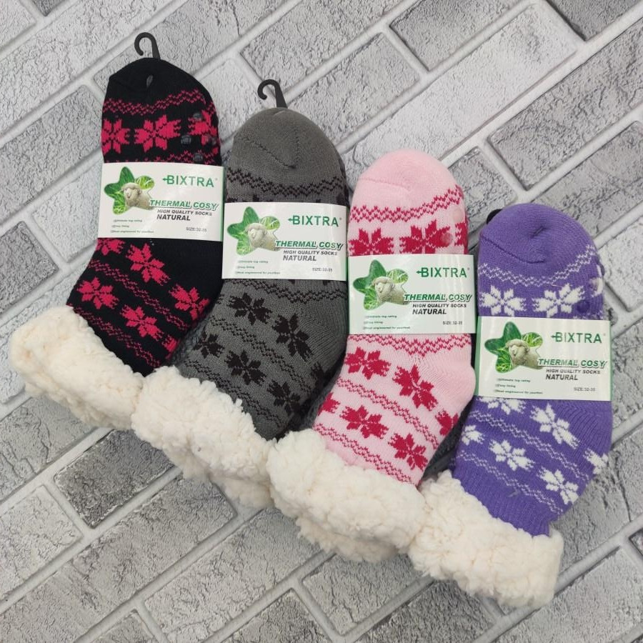 Шкарпетки-тапочки дитячі хутро заворот сніжинка Bixtra HL-1714 р27-31/32-35 асорті 30033153