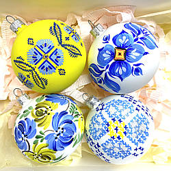 Набір новорічні ялинкові кулі "Україна у квітах" скло