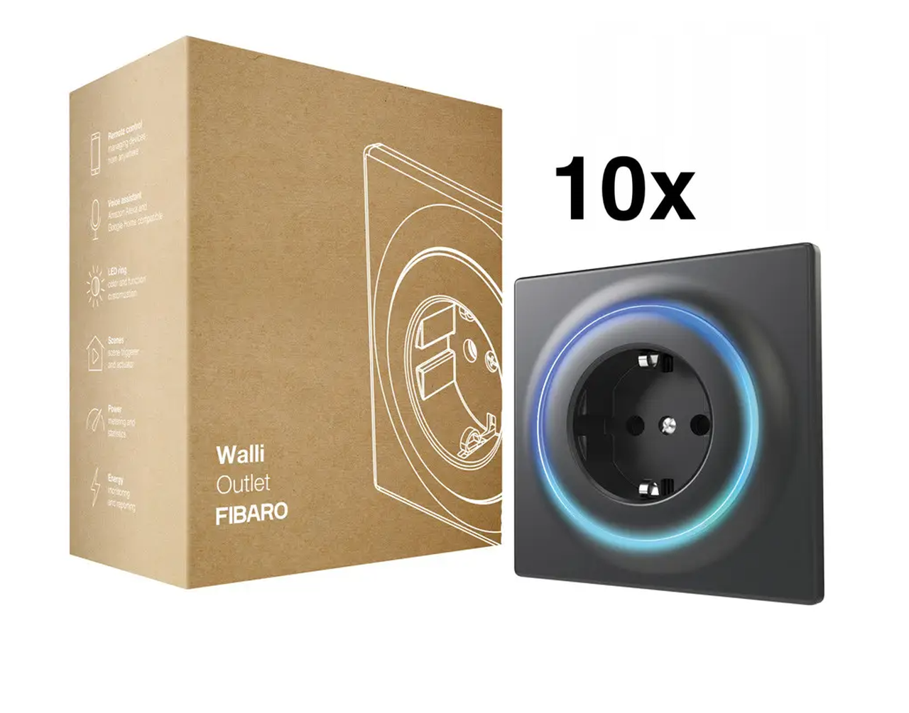 Розетка Z-Wave FIBARO Walli Outlet — 10 шт. Чорний, фото 1